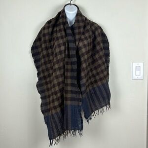 Massimo Dutti Brown and Blue Checkered Scarf